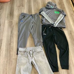 UNDER ARMOUR & LEVI Boys Lot. Joggers, Jeans & Hoodie Size YXL, YLG, 28/30.
